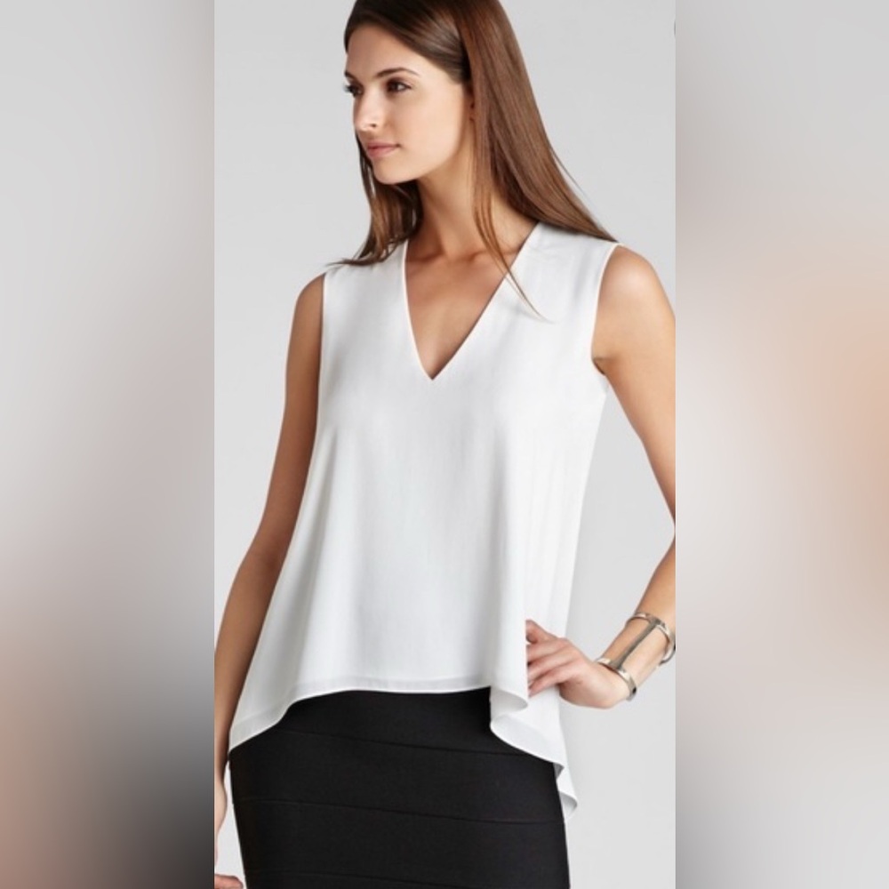 BCBGMaxAzria White V-Neck Blouse